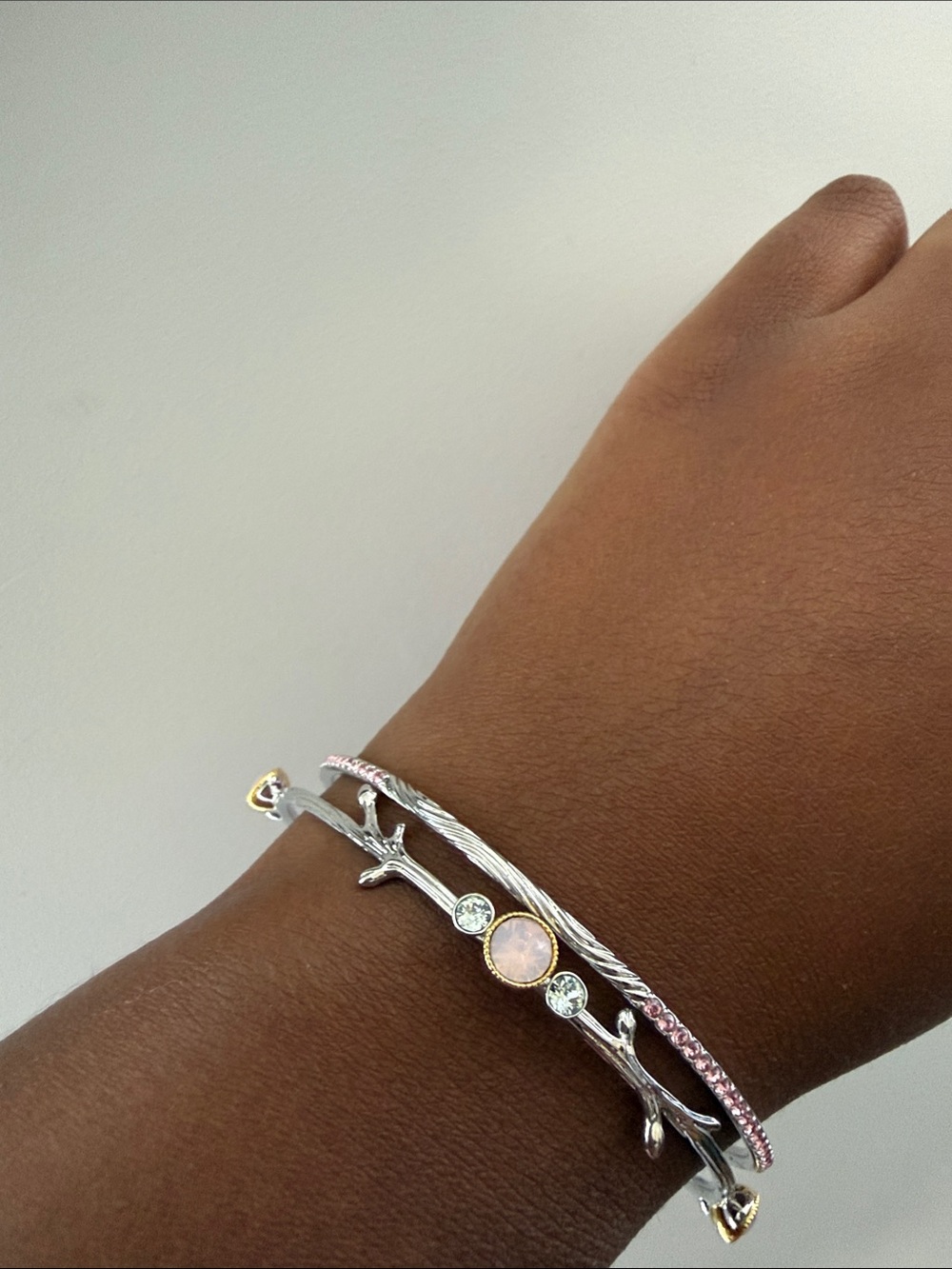 Swarovski Silver Branch Bracelet with Pink Center and Clear Accents